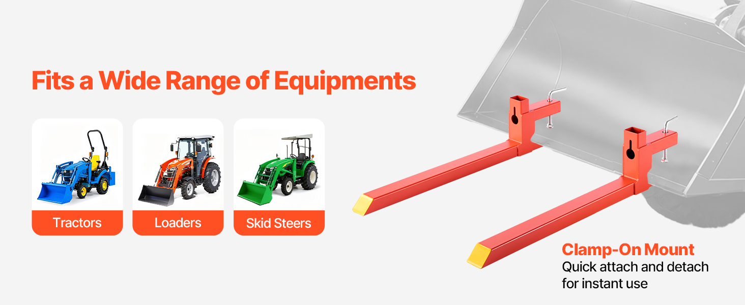 SucceBuy 2000 lbs Clamp on Pallet Forks 43in Total Length Quick Attach Tractor Fork Attachments for Loader Bucket Skid Steer