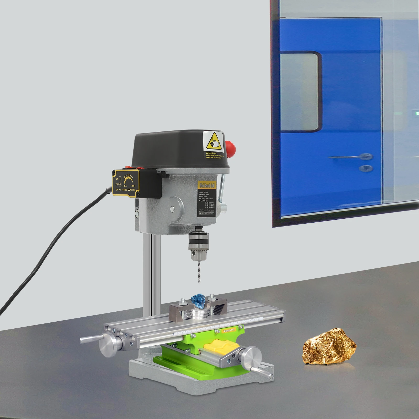 340W Mini Benchtop Drill Press, 3 Speed Adjustable, for Drilling Iron, Wood, Plastic, Shell, Crystal, Aluminum, Resin