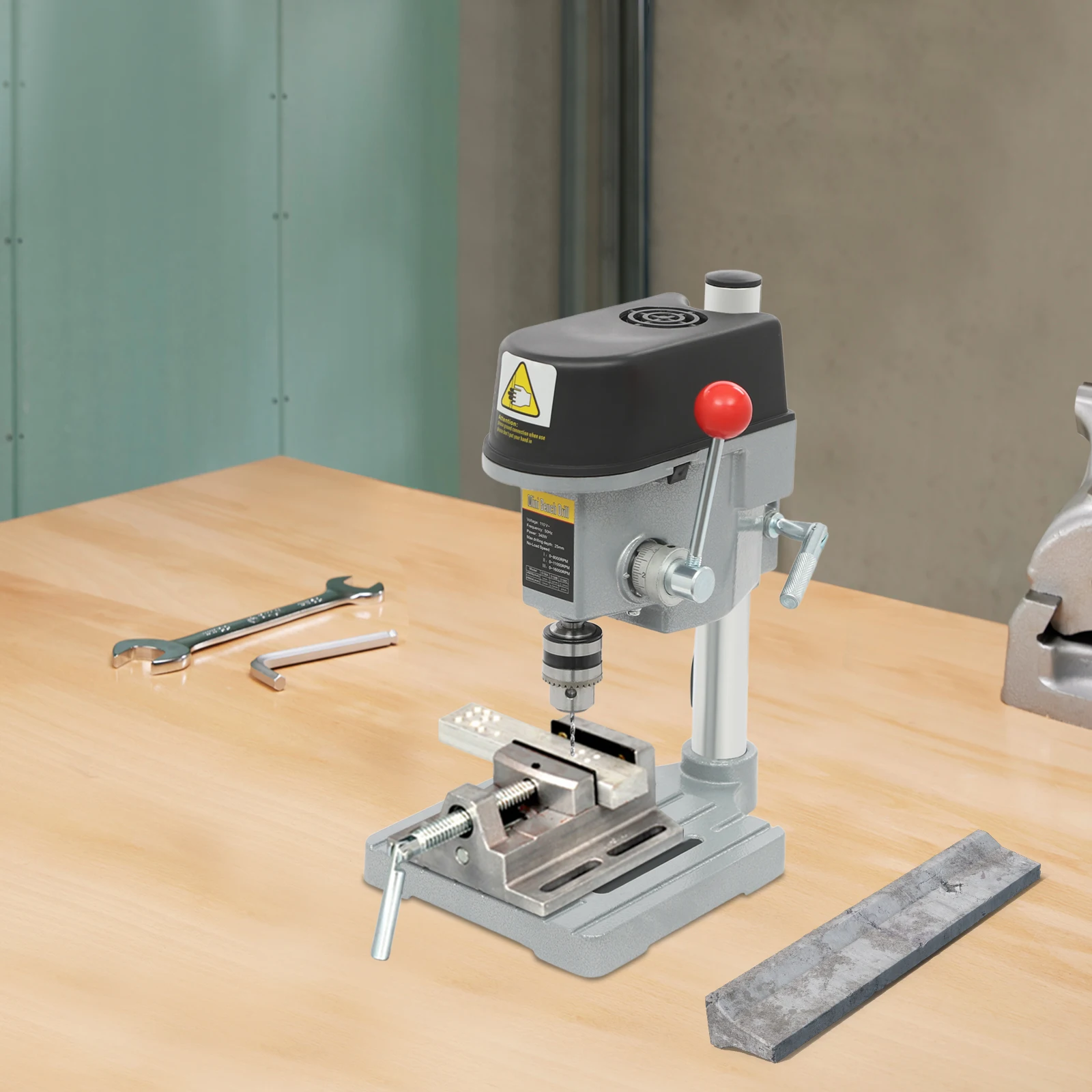 340W Mini Benchtop Drill Press, 3 Speed Adjustable, for Drilling Iron, Wood, Plastic, Shell, Crystal, Aluminum, Resin