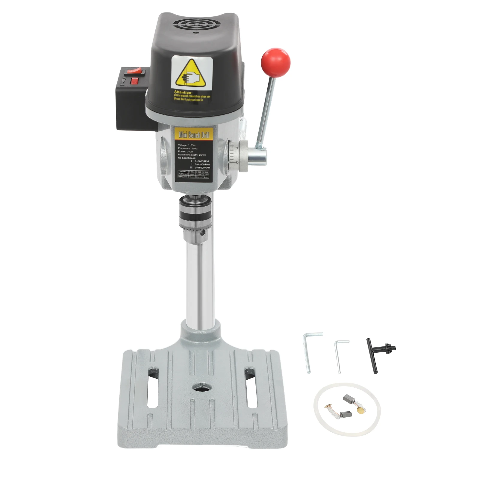 340W Mini Benchtop Drill Press, 3 Speed Adjustable, for Drilling Iron, Wood, Plastic, Shell, Crystal, Aluminum, Resin