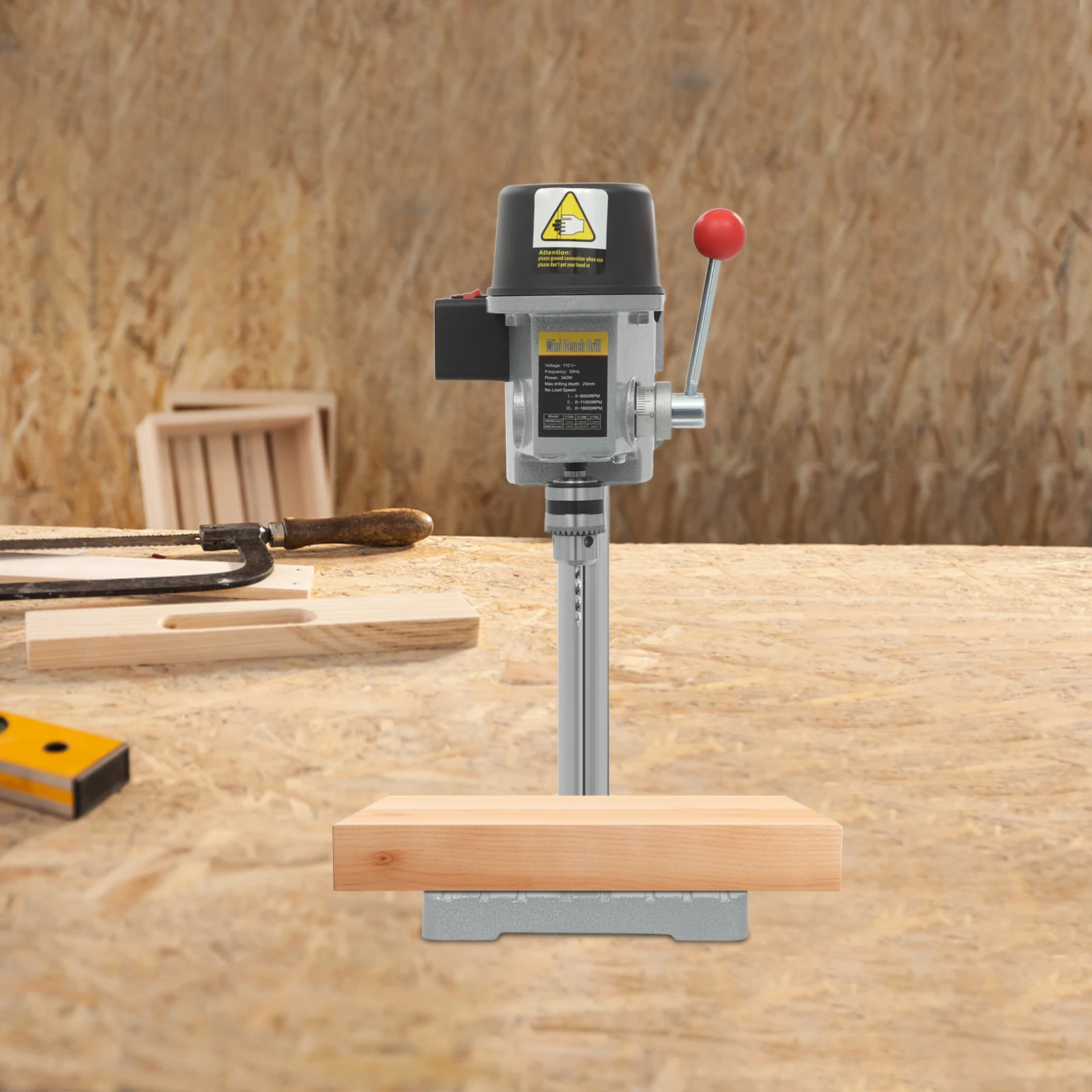 340W Mini Benchtop Drill Press, 3 Speed Adjustable, for Drilling Iron, Wood, Plastic, Shell, Crystal, Aluminum, Resin