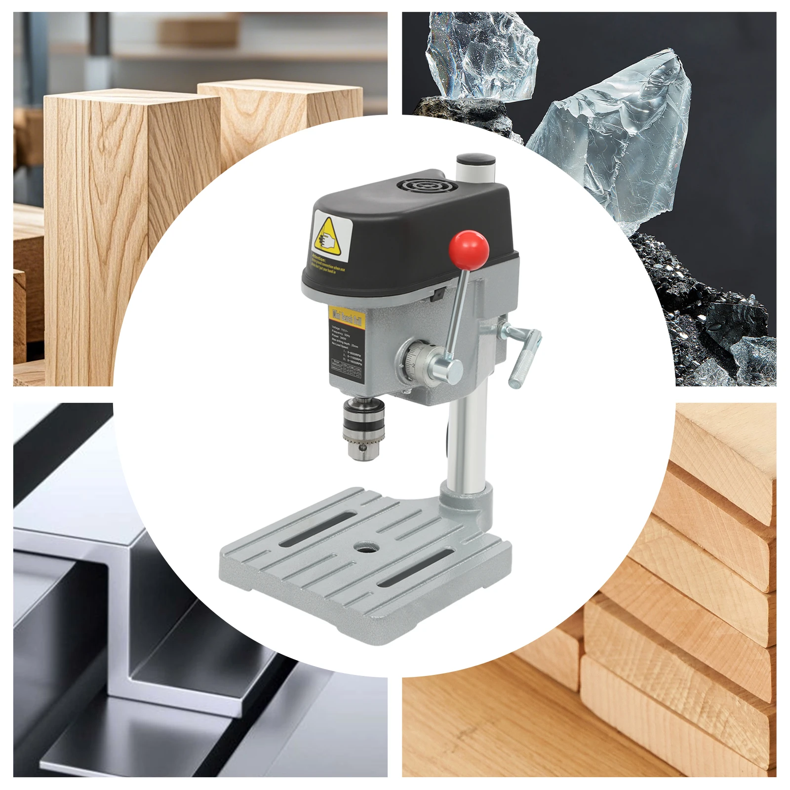 340W Mini Benchtop Drill Press, 3 Speed Adjustable, for Drilling Iron, Wood, Plastic, Shell, Crystal, Aluminum, Resin