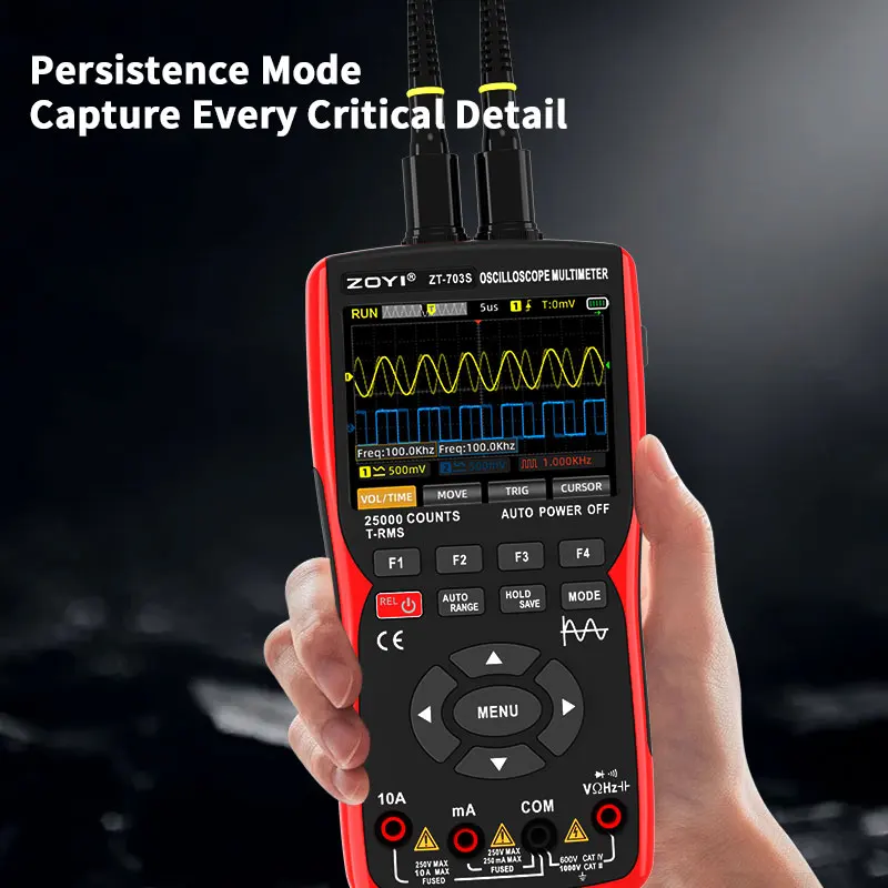 ZOYI 703S 3-in-1 Oscilloscope Multimeter with 3.5 Inch IPS Display,25000 Counts, Dual Channel 50MHZ Bandwidth,280MSa/s High