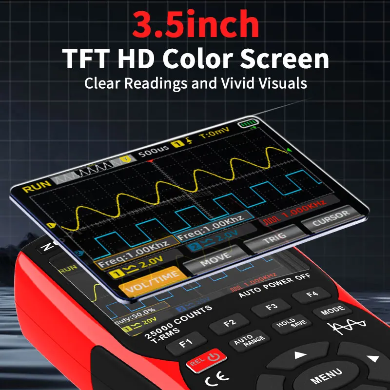 ZOYI 703S 3-in-1 Oscilloscope Multimeter with 3.5 Inch IPS Display,25000 Counts, Dual Channel 50MHZ Bandwidth,280MSa/s High