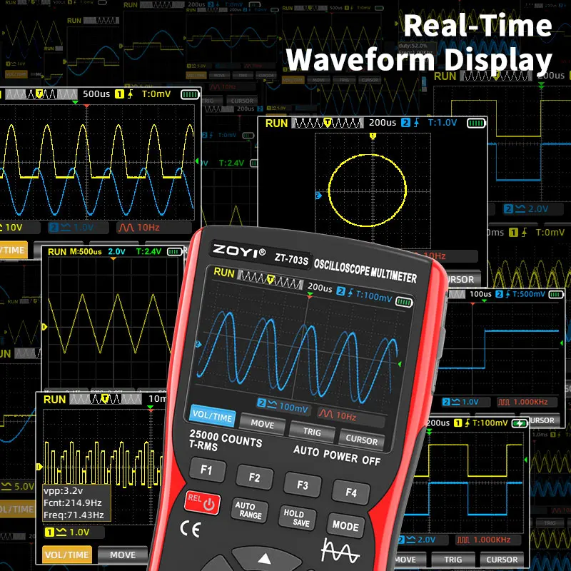 ZOYI 703S 3-in-1 Oscilloscope Multimeter with 3.5 Inch IPS Display,25000 Counts, Dual Channel 50MHZ Bandwidth,280MSa/s High