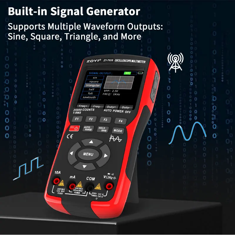 ZOYI 703S 3-in-1 Oscilloscope Multimeter with 3.5 Inch IPS Display,25000 Counts, Dual Channel 50MHZ Bandwidth,280MSa/s High