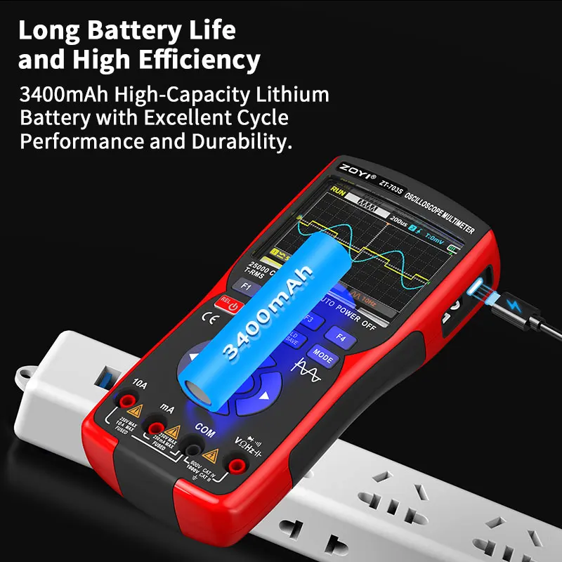 ZOYI 703S 3-in-1 Oscilloscope Multimeter with 3.5 Inch IPS Display,25000 Counts, Dual Channel 50MHZ Bandwidth,280MSa/s High