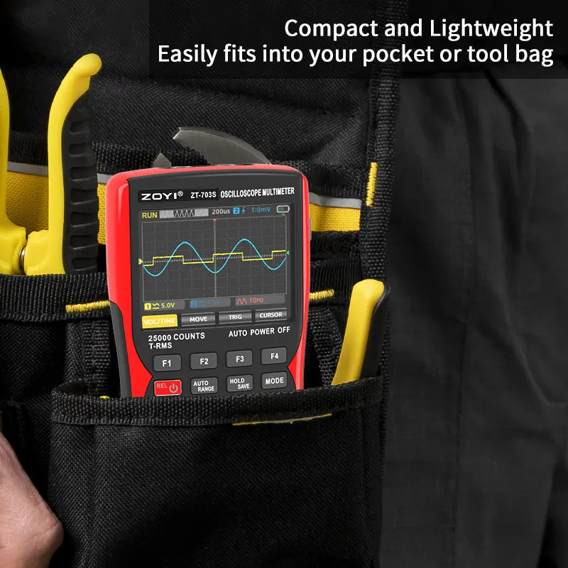 ZOYI 703S 3-in-1 Oscilloscope Multimeter with 3.5 Inch IPS Display,25000 Counts, Dual Channel 50MHZ Bandwidth,280MSa/s High