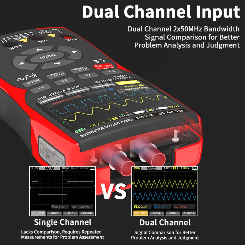 ZOYI 703S 3-in-1 Oscilloscope Multimeter with 3.5 Inch IPS Display,25000 Counts, Dual Channel 50MHZ Bandwidth,280MSa/s High