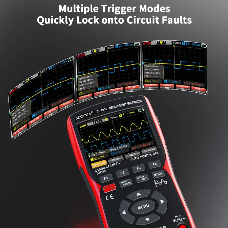 ZOYI 703S 3-in-1 Oscilloscope Multimeter with 3.5 Inch IPS Display,25000 Counts, Dual Channel 50MHZ Bandwidth,280MSa/s High