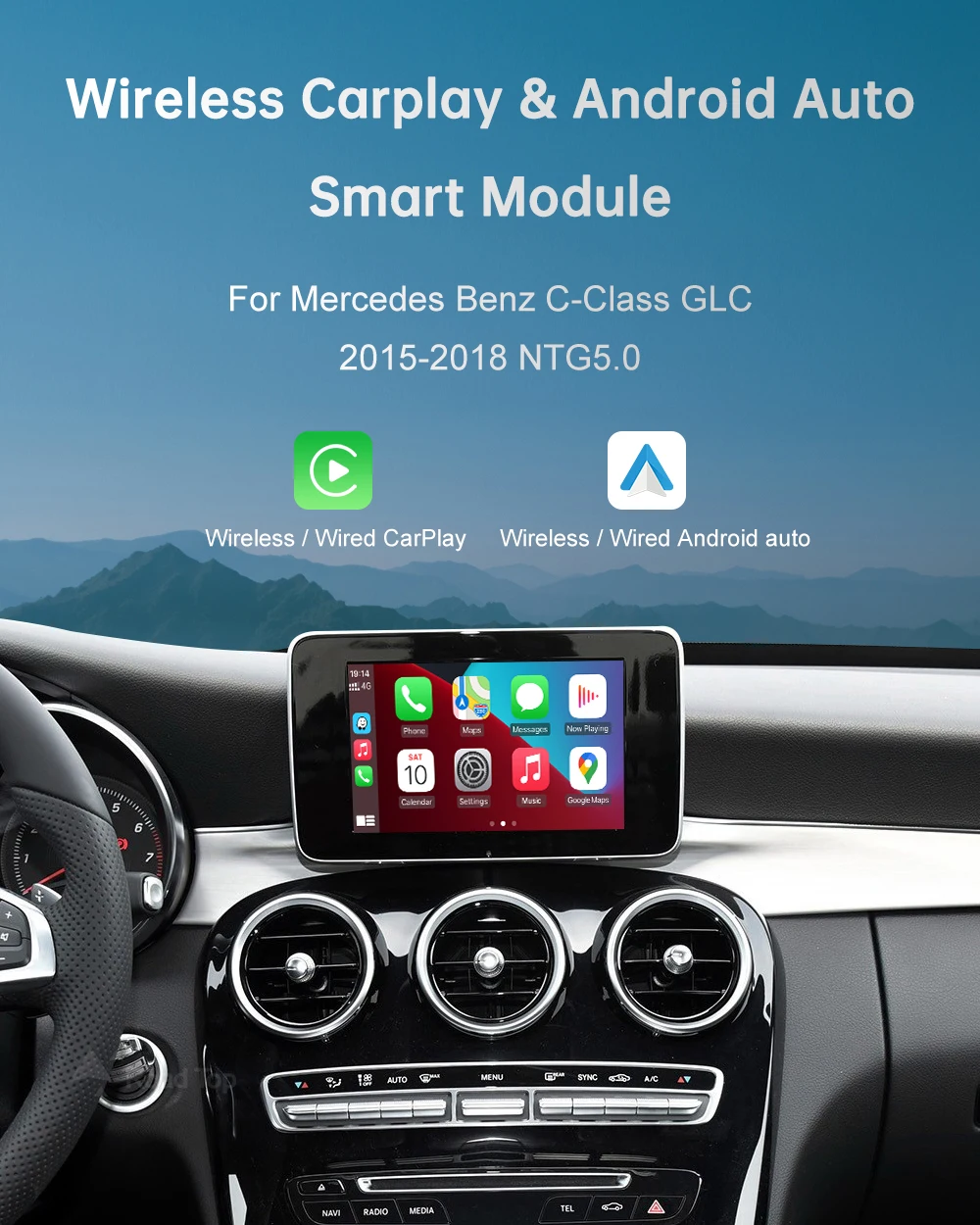 US Wireless CarPlay for Mercedes Benz A CLA GLA W176 C-Class W205 GLC 2015-2018 with Android Auto Mirror Link AirPlay Car Play