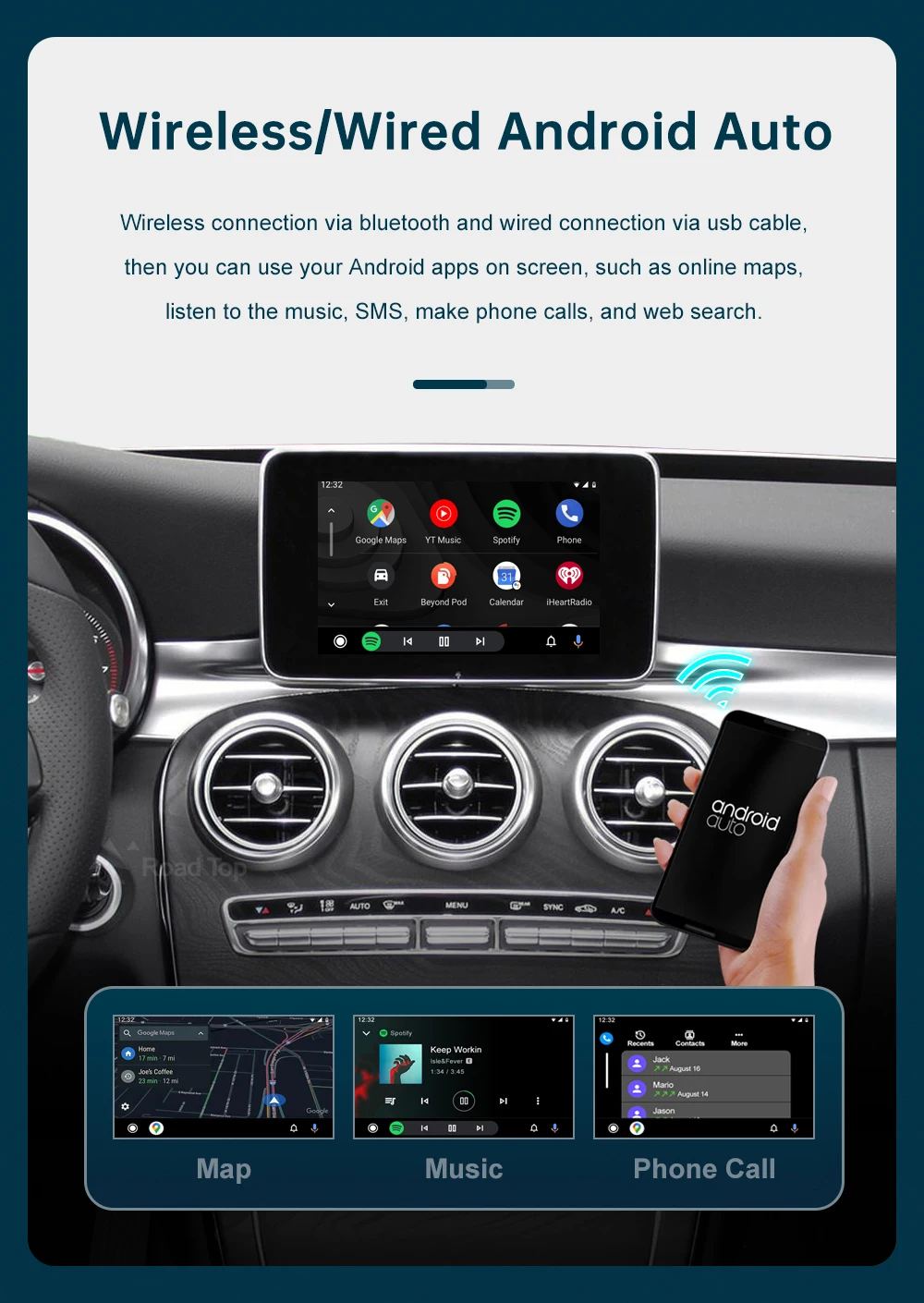 US Wireless CarPlay for Mercedes Benz A CLA GLA W176 C-Class W205 GLC 2015-2018 with Android Auto Mirror Link AirPlay Car Play