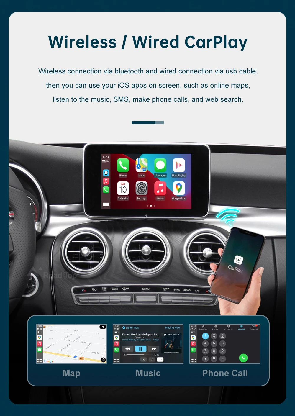 US Wireless CarPlay for Mercedes Benz A CLA GLA W176 C-Class W205 GLC 2015-2018 with Android Auto Mirror Link AirPlay Car Play