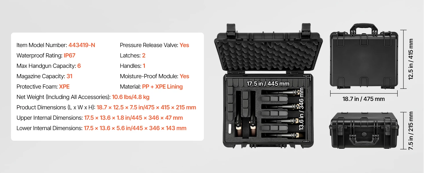 SucceBuy Hard Pistol Case Hard Gun Case with XPE Foam Lining Waterproof Pistol Box with Customizable Interior for Gun Lenses