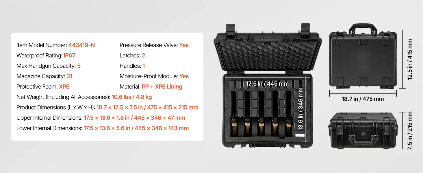 SucceBuy Hard Pistol Case Hard Gun Case with XPE Foam Lining Waterproof Pistol Box with Customizable Interior for Gun Lenses