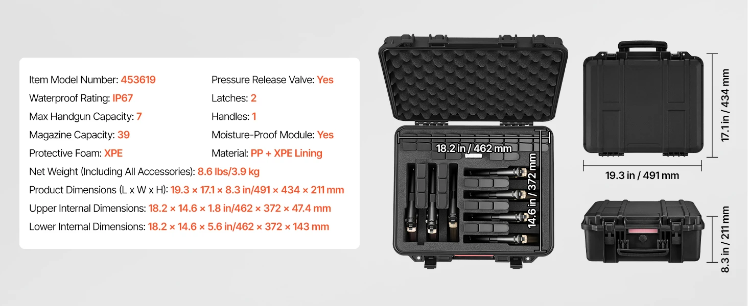 SucceBuy Hard Pistol Case Hard Gun Case with XPE Foam Lining Waterproof Pistol Box with Customizable Interior for Gun Lenses