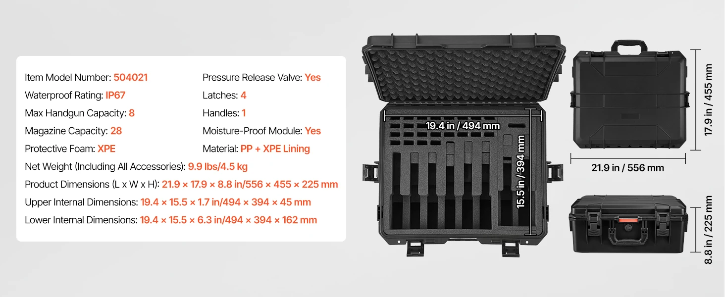 SucceBuy Hard Pistol Case Hard Gun Case with XPE Foam Lining Waterproof Pistol Box with Customizable Interior for Gun Lenses