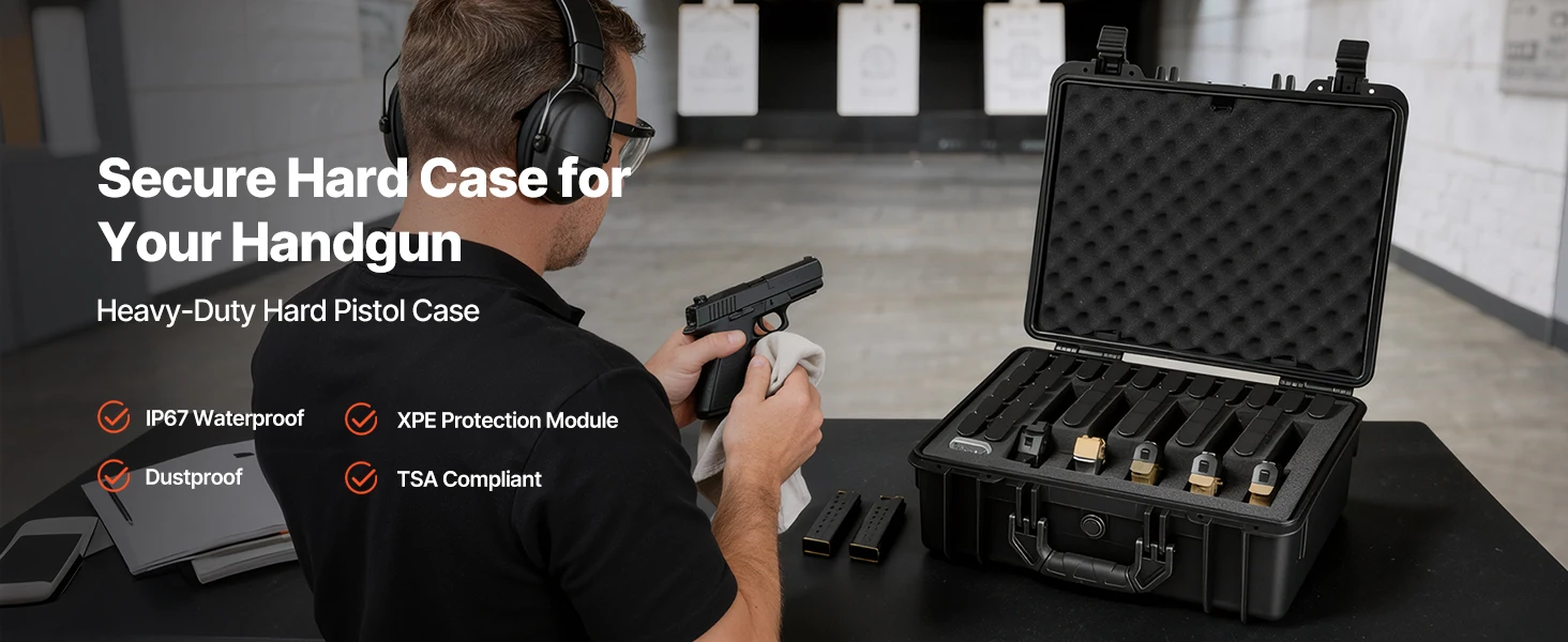 SucceBuy Hard Pistol Case Hard Gun Case with XPE Foam Lining Waterproof Pistol Box with Customizable Interior for Gun Lenses