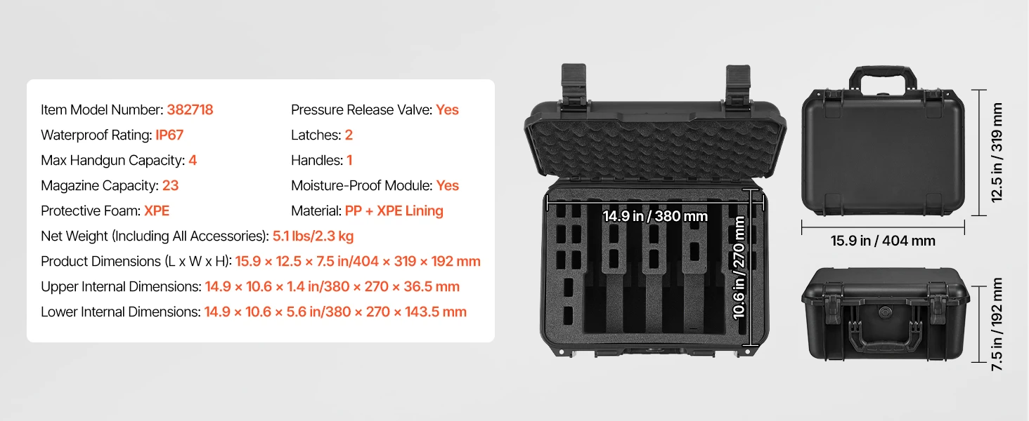SucceBuy Hard Pistol Case Hard Gun Case with XPE Foam Lining Waterproof Pistol Box with Customizable Interior for Gun Lenses
