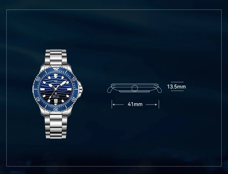 Seagull Men's Watch Timepiece Wave-patterned Dial 30Bar Waterproof Luminous Calendar Clock Automatic Mechanical Wristwatch 1218