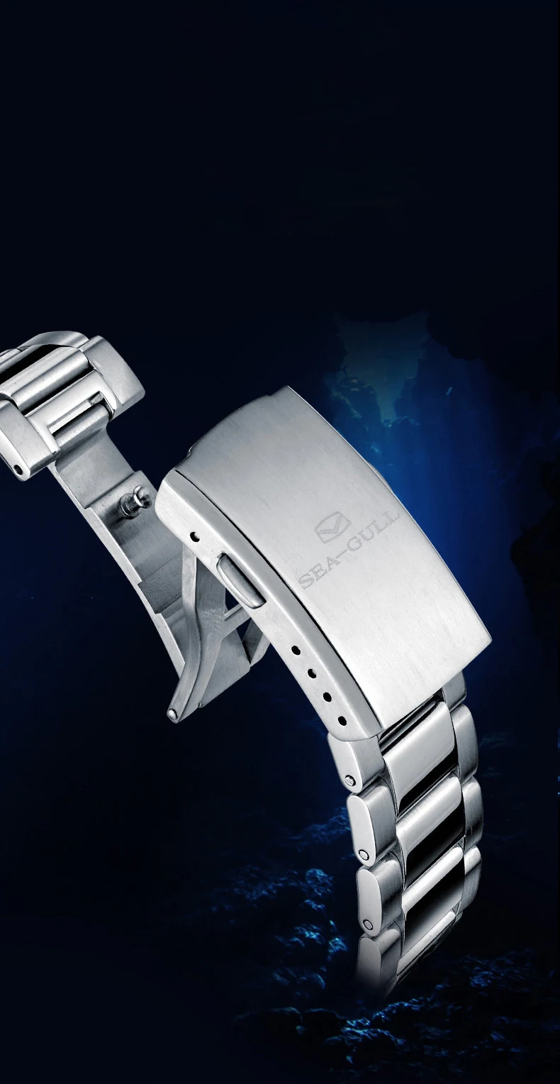 Seagull Men's Watch Timepiece Wave-patterned Dial 30Bar Waterproof Luminous Calendar Clock Automatic Mechanical Wristwatch 1218