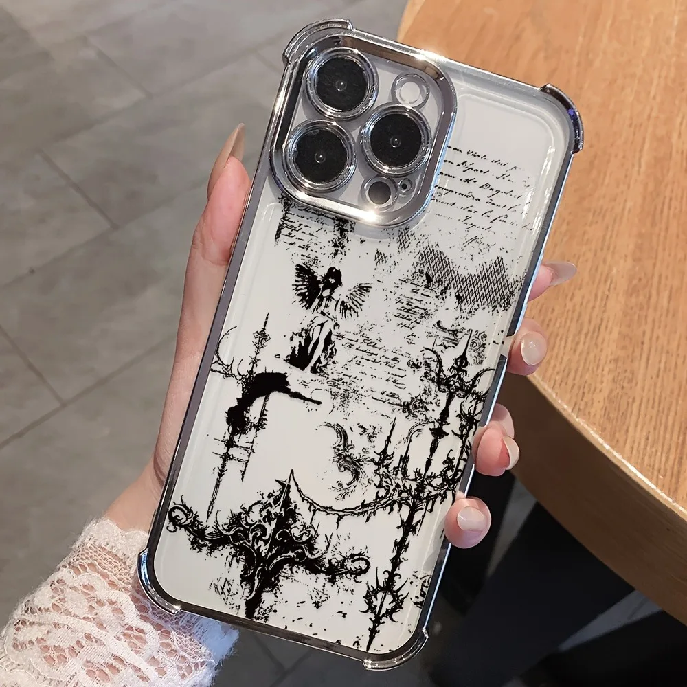 Phone Case - Gothic Grunge Art Phone Case, compatible with iPhone 17, 16E, 16, 15, 14, 13, 12, 11. It is a transparent soft back