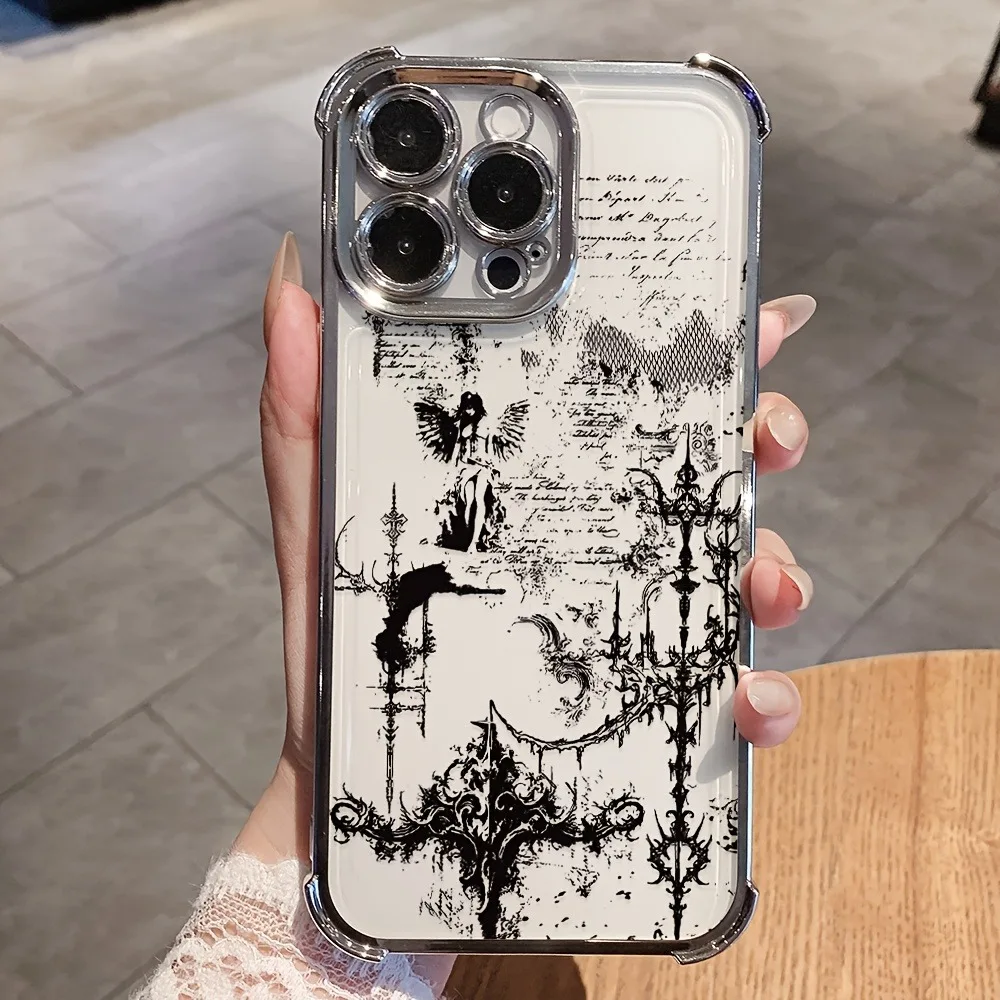 Phone Case - Gothic Grunge Art Phone Case, compatible with iPhone 17, 16E, 16, 15, 14, 13, 12, 11. It is a transparent soft back