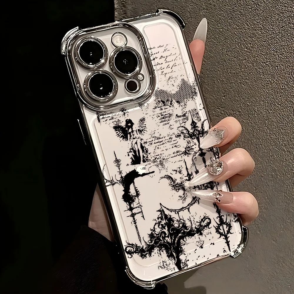 Phone Case - Gothic Grunge Art Phone Case, compatible with iPhone 17, 16E, 16, 15, 14, 13, 12, 11. It is a transparent soft back
