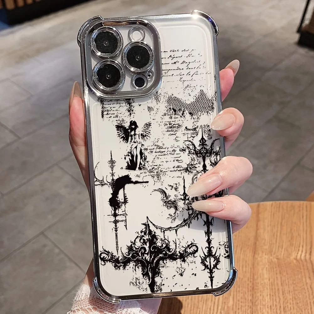 Phone Case - Gothic Grunge Art Phone Case, compatible with iPhone 17, 16E, 16, 15, 14, 13, 12, 11. It is a transparent soft back