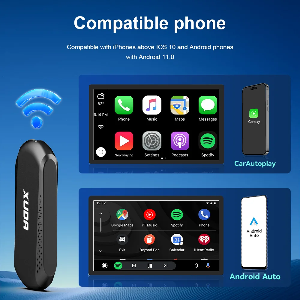 XUDA Android14 Wireless CarPlay/Android Auto 3in1 NEW CarPlay Ai Box 4Cores 4GB RAM+64GB ROM Plug and Play Stable Transmission