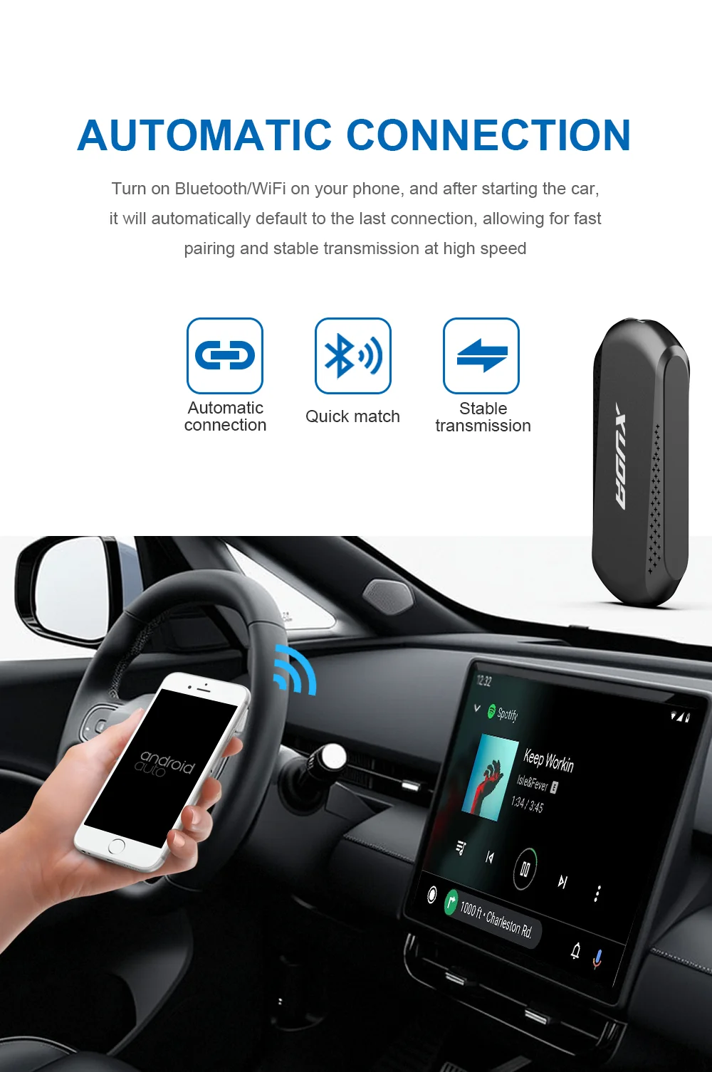 XUDA Android14 Wireless CarPlay/Android Auto 3in1 NEW CarPlay Ai Box 4Cores 4GB RAM+64GB ROM Plug and Play Stable Transmission