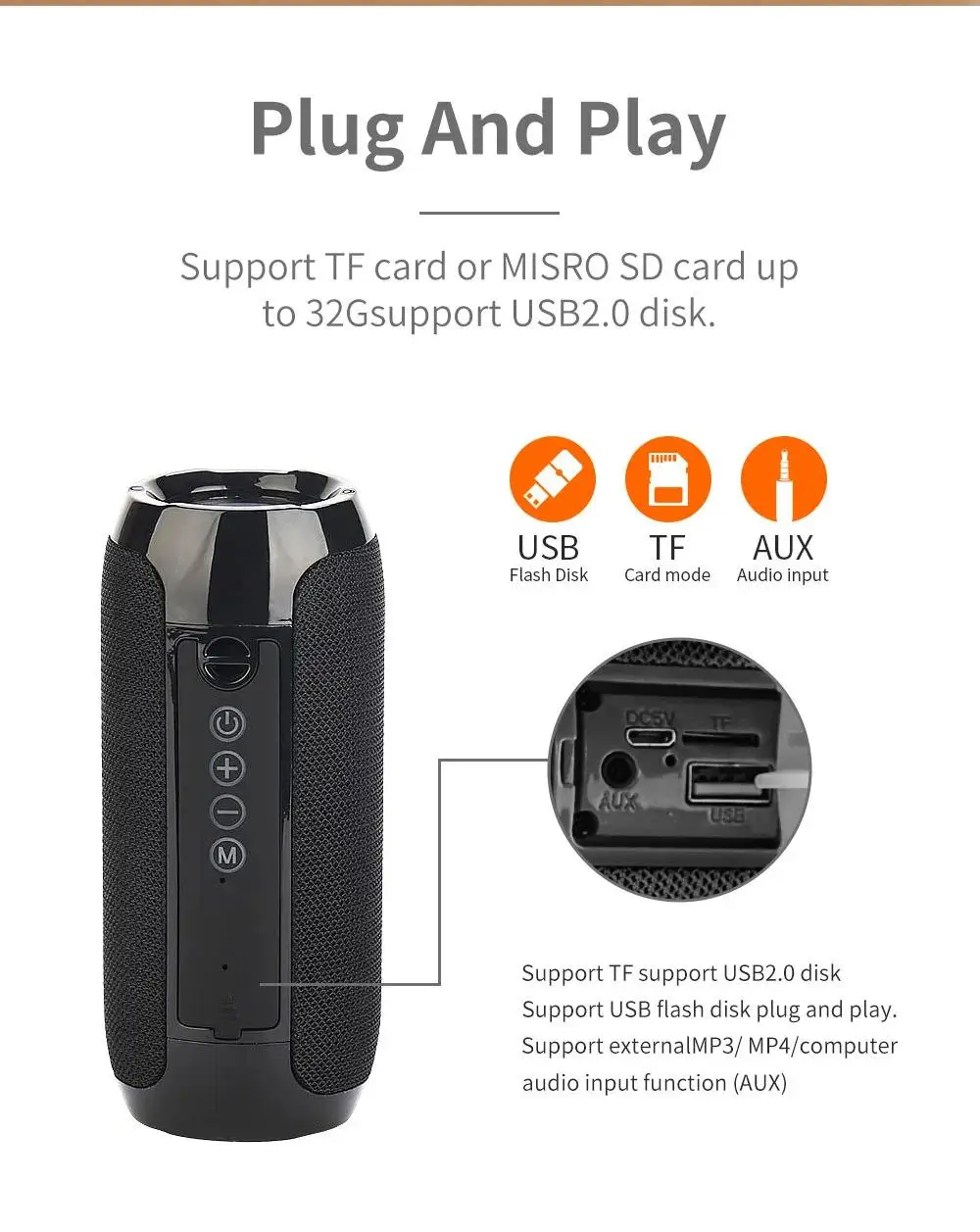 Portable Bluetooth Speaker TG117, with Subwoofer, Supports Memory Card, USB Music Player, Suitable for Outdoor, Home, and Gift