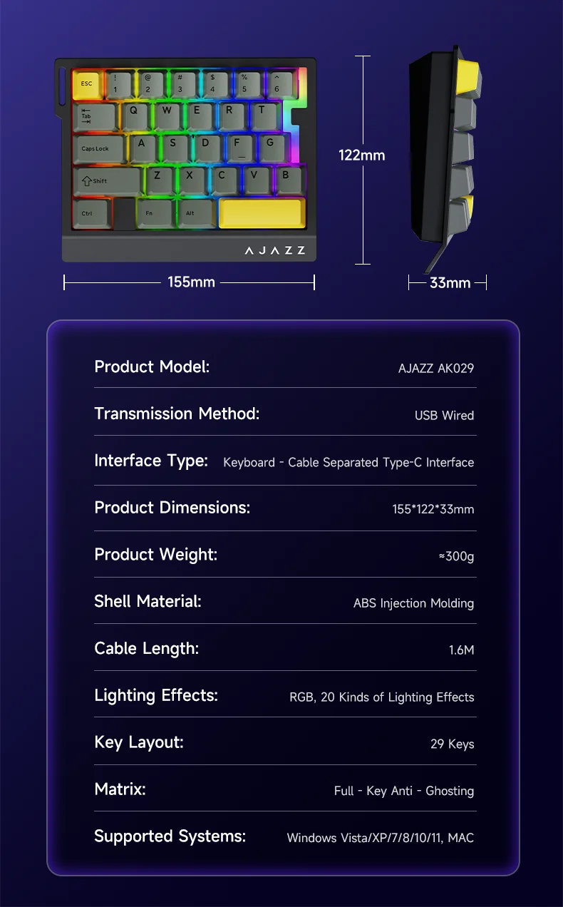 AJAZZ AK029 Wired Gaming Magnetic Switch Magnetic Rice Switch HIFI Edition, RGB Backlight, DIY Support