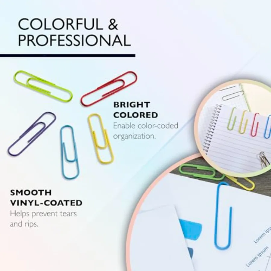 B No. 1 Regular Paper Clips for Stationary and Office Supplies Assorted Colors 33 mm 200 Per Pack