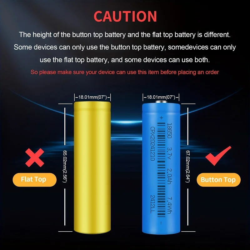 16PCS Button Top 18650 Battery And 2PCS Battery Charger, 2000mAh 3.7V Rechargeable Li-ion Batteries for Flashlight