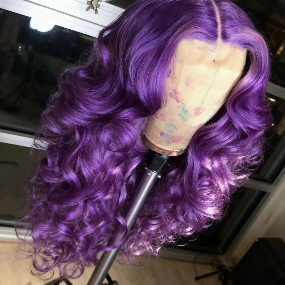 Violet Purple Body Wave Lace Front Wig Human Hair 13X4 HD Transparent Lace Front Wig Human Hair for Women 200 Density for Daily
