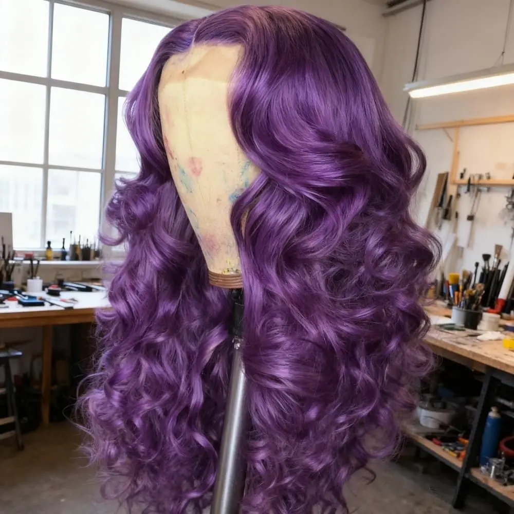 Violet Purple Body Wave Lace Front Wig Human Hair 13X4 HD Transparent Lace Front Wig Human Hair for Women 200 Density for Daily