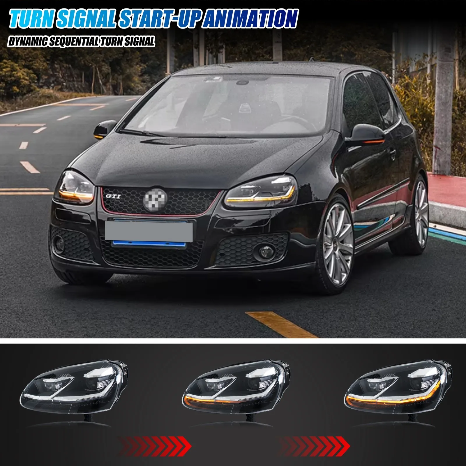 LED Headlights for Volkswagen VW Golf 5 MK V Rabbit Jetta 2006-2010 Sequential Turn Signal Front Lamps Assembly [Not Fit GTI]
