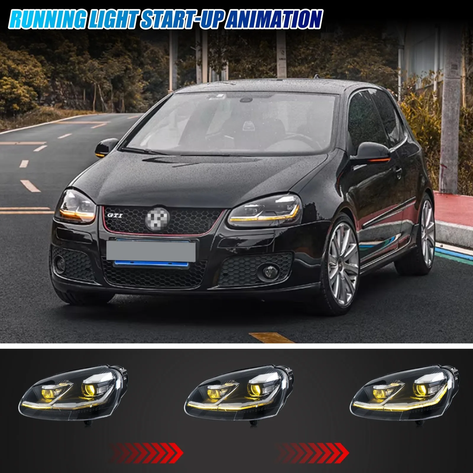 LED Headlights for Volkswagen VW Golf 5 MK V Rabbit Jetta 2006-2010 Sequential Turn Signal Front Lamps Assembly [Not Fit GTI]