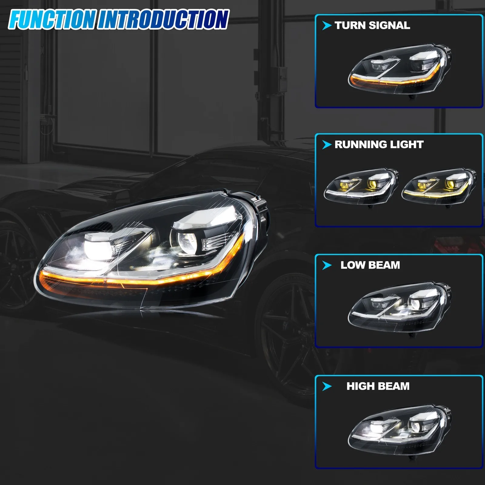 LED Headlights for Volkswagen VW Golf 5 MK V Rabbit Jetta 2006-2010 Sequential Turn Signal Front Lamps Assembly [Not Fit GTI]