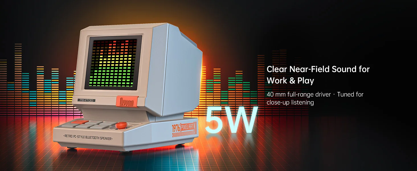 Divoom MiniToo Retro Bluetooth Speaker Portable Pixel Display Music Box Retro Computer Style Speaker Gift