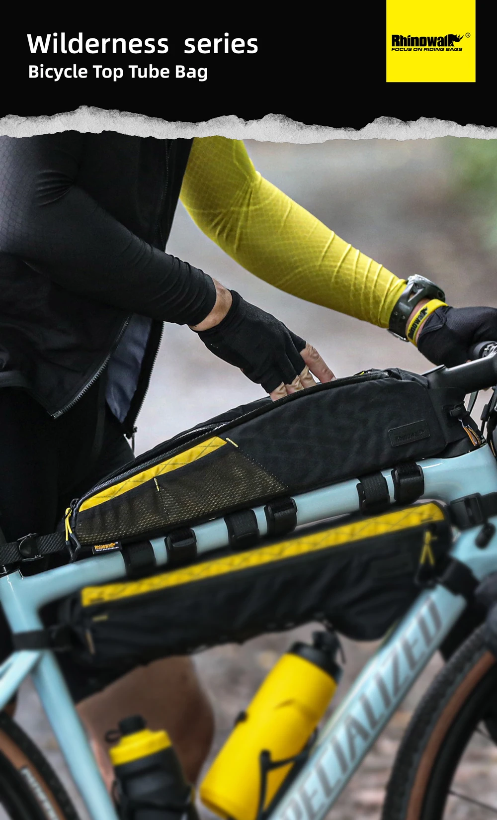 Rhinowalk BIke Extra Long  Top Tube Bag Large Water-Resistant Bikepacking For MTB&Road Bike With 18 Inch Or Larger Frame Length