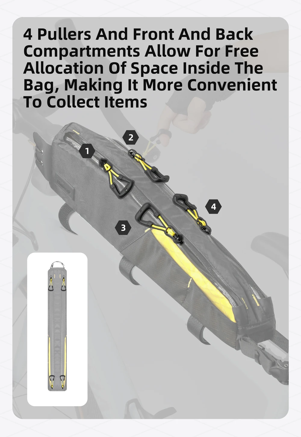 Rhinowalk BIke Extra Long  Top Tube Bag Large Water-Resistant Bikepacking For MTB&Road Bike With 18 Inch Or Larger Frame Length