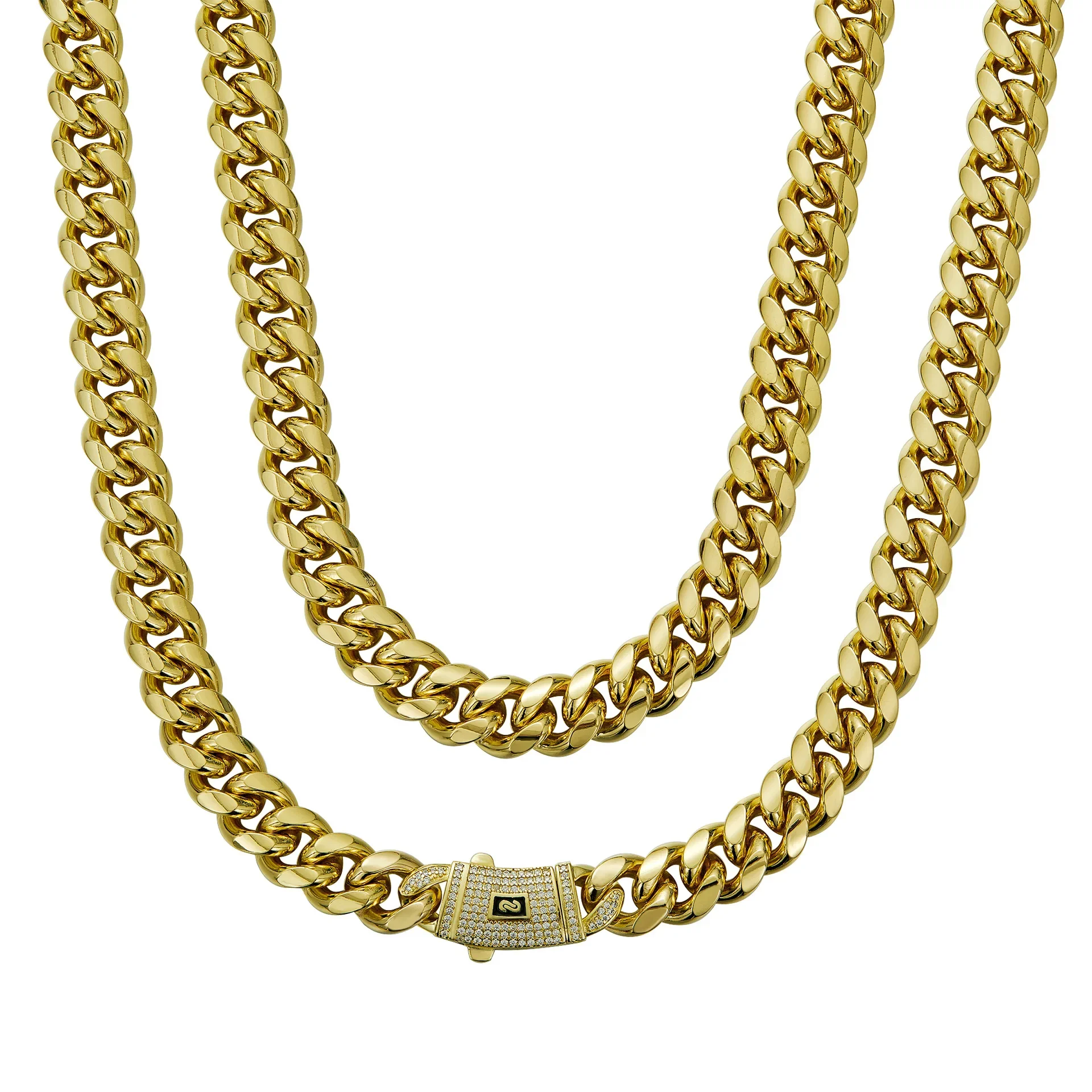 6-14mm Bling Gold Color Stainless Steel Cuban Miami Chains Necklaces CZ Zircon Box Lock Link Chain for Men Hip Hop Rock jewelry