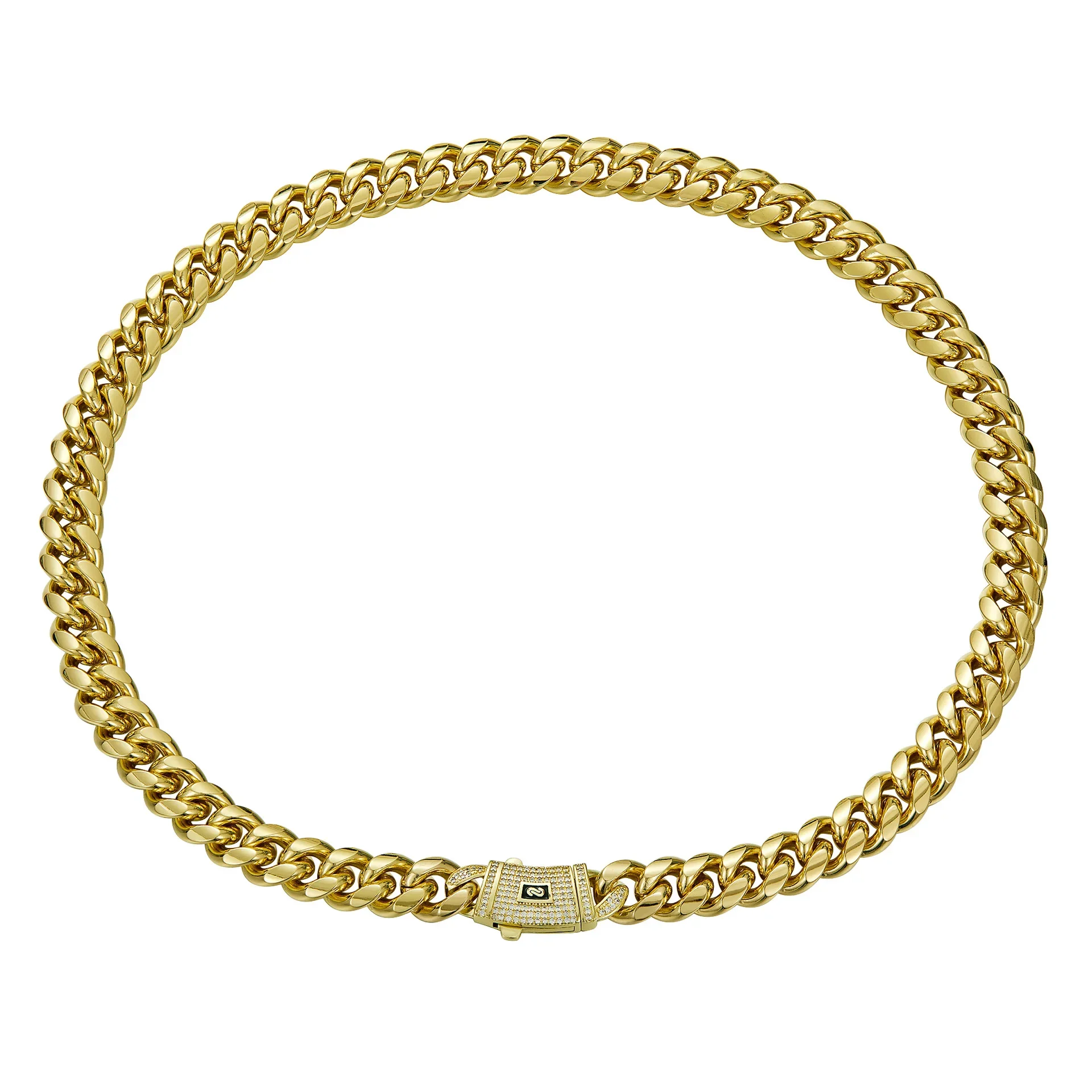 6-14mm Bling Gold Color Stainless Steel Cuban Miami Chains Necklaces CZ Zircon Box Lock Link Chain for Men Hip Hop Rock jewelry