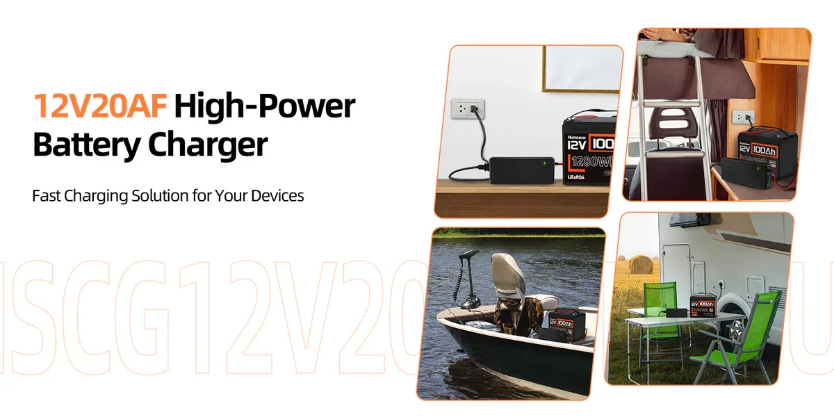 Humsienk 12V 20A 60A/ 24V 15A/ 48V 15A LiFePO4 Battery Charger Multiple Protection Functions For Golf Cart Boat RV Off-Grid