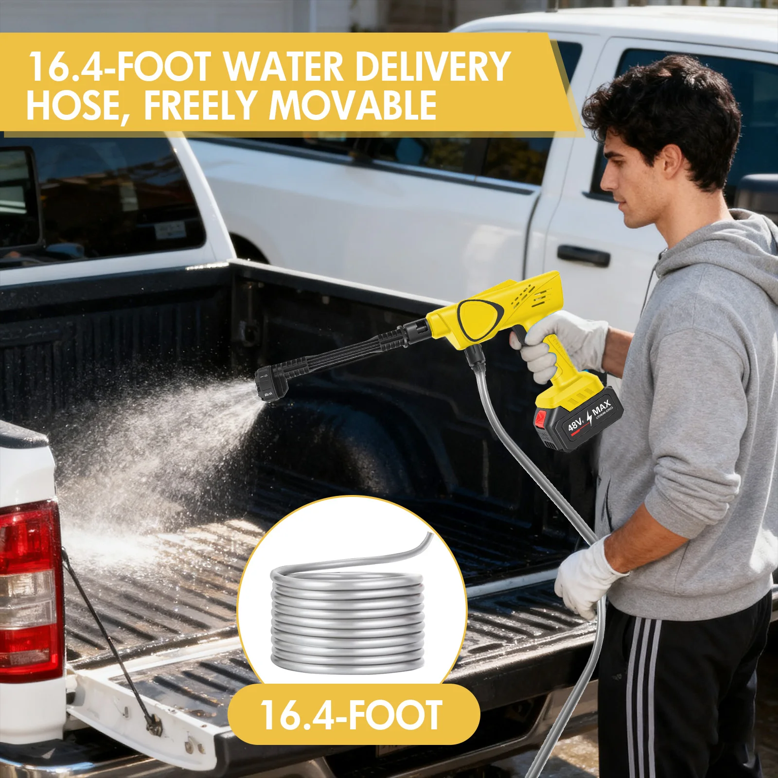 Cordless Electric High-Pressure Cleaner Washer Water Spray Gun Brushless 970PSI with 6-in-1 Nozzle 21V 4.0Ah Battery and Hose