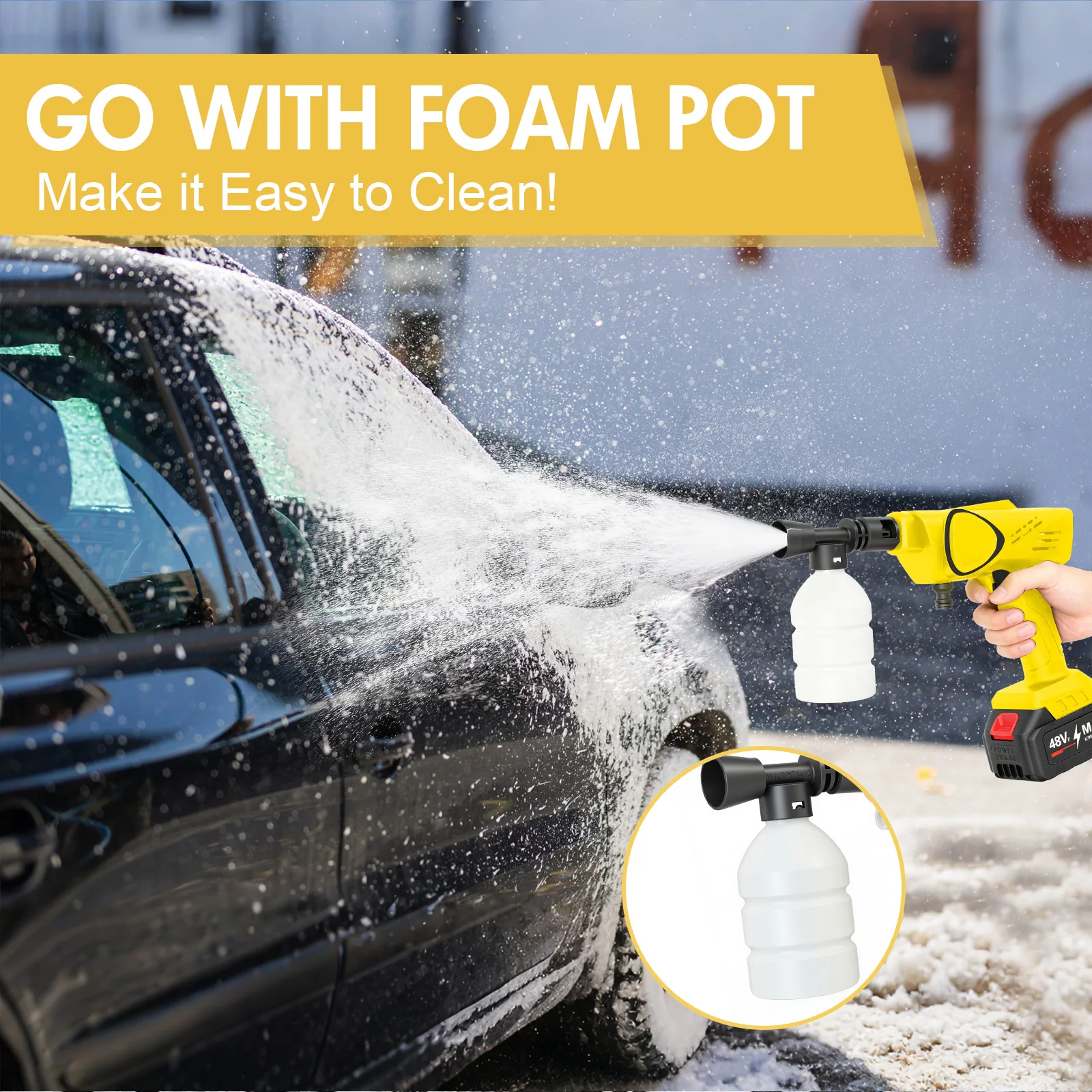 Cordless Electric High-Pressure Cleaner Washer Water Spray Gun Brushless 970PSI with 6-in-1 Nozzle 21V 4.0Ah Battery and Hose