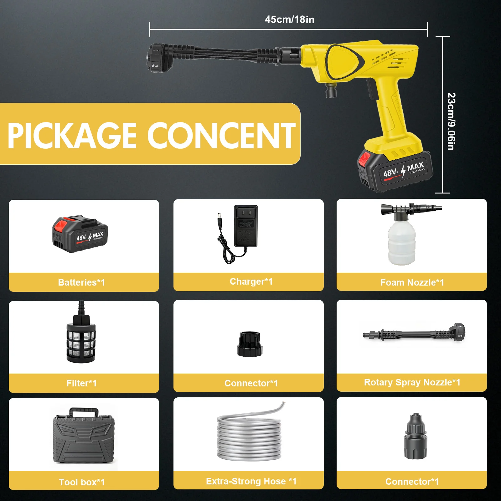 Cordless Electric High-Pressure Cleaner Washer Water Spray Gun Brushless 970PSI with 6-in-1 Nozzle 21V 4.0Ah Battery and Hose