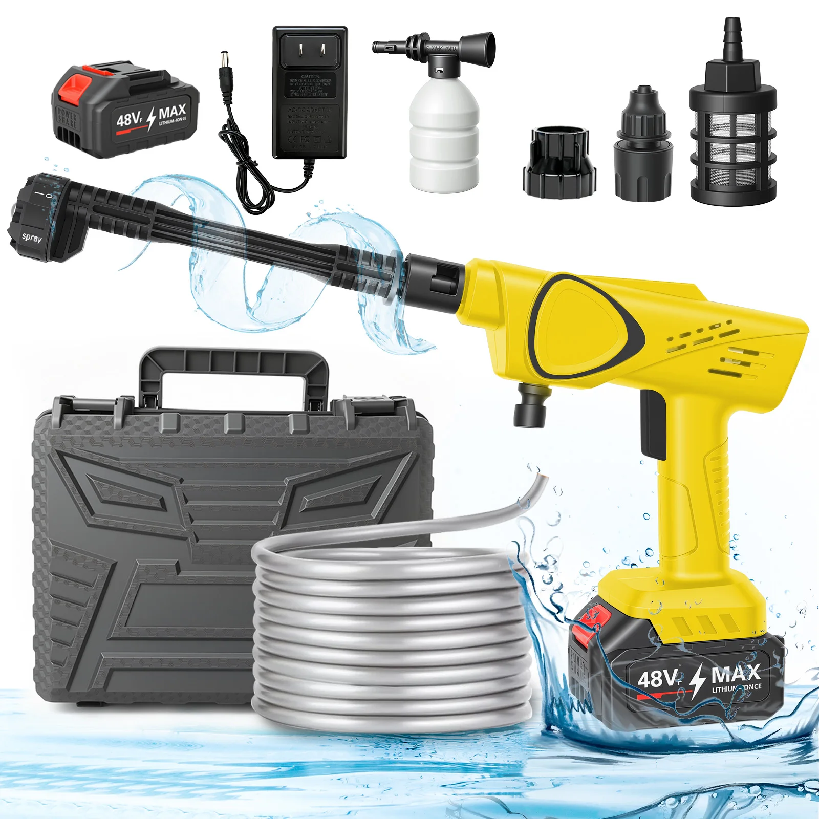 Cordless Electric High-Pressure Cleaner Washer Water Spray Gun Brushless 970PSI with 6-in-1 Nozzle 21V 4.0Ah Battery and Hose
